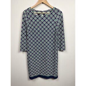 Talbots Dress Womens Size 2 Navy Blue Green 3/4 Sleeve Stretch